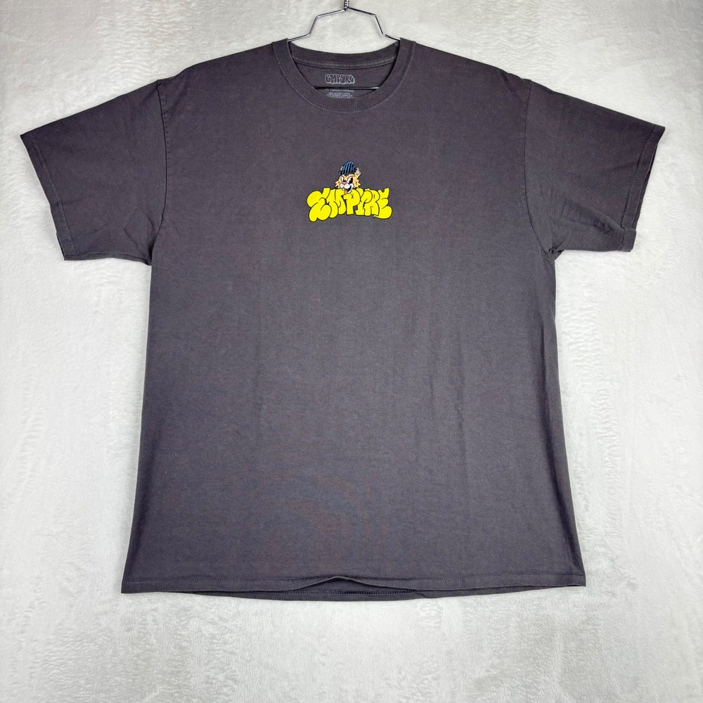 Empire Mens XL Charcoal Gray Graffiti Cat Spray Paint Graphic T-Shirt Streetwear